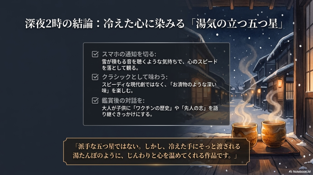 まとめ:『雪の花』は“ひどい”どころか、静かに効く雪解け映画